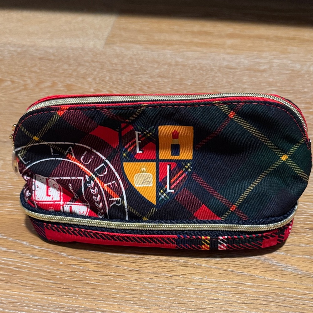 Estee Lauder Plaid Cosmetic Bag - Red, Green, Yellow